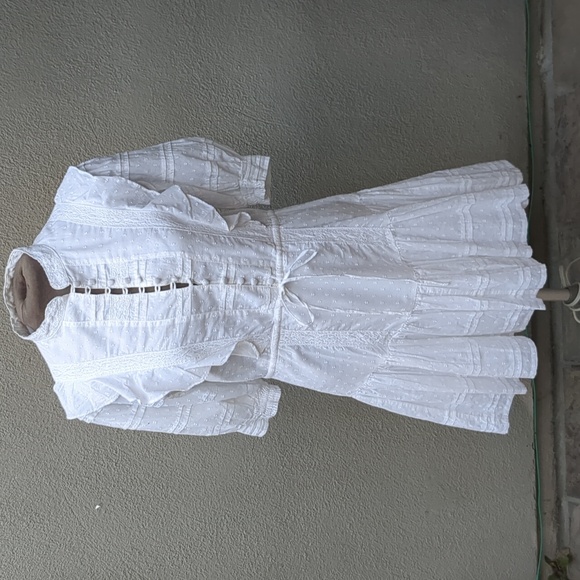 Bardot Ruffled Dress MED Babydoll Tiered Lace Pin Tucks Bridgerton Fairy - Picture 1 of 16